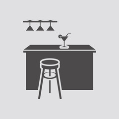 Bar counter with cocktails icon in flat style.Vector illustration.