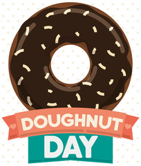 Tasty Donut with Chocolate and Coconut Glaze for Donut Day, Vector Illustration