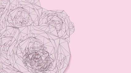 Abstract polygonal roses on pink blank space BG
