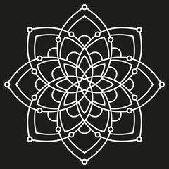 white round symmetrical pattern on black. decorative mandala