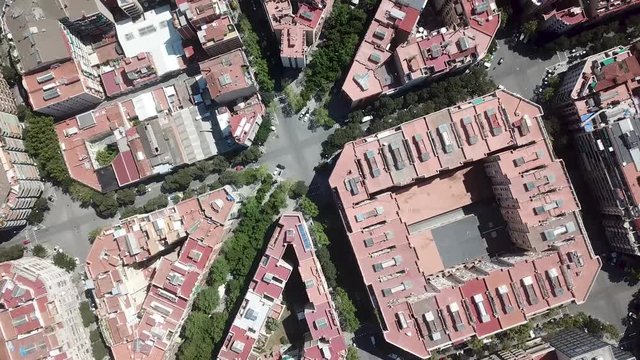 Barcelona aerial view of Eixample neighborhood and it's perfectly squared blocks