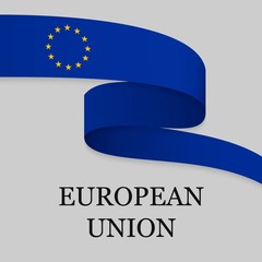 Waving ribbon or banner with flag