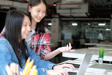 girl teenager college high school student studying with computer