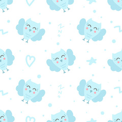 Seamless pattern with cdoodle owls and elements.