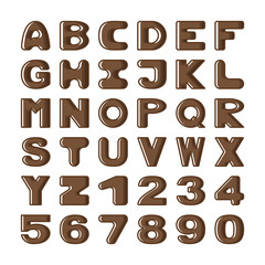 Latin alphabet and numbers in chocolate design.
