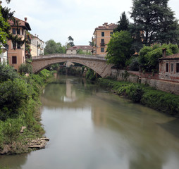 Fototapeta na wymiar river called Retrone in Vicenza and the ancient Bridge