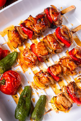 marinated kebab skewers with meat and vegetables