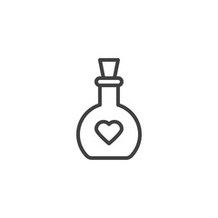 Love potion line icon. Flask with heart linear style sign for mobile concept and web design. love elixir bottle outline vector icon. Symbol, logo illustration. Vector graphics