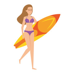 beautiful girl with swimsut and surfboard