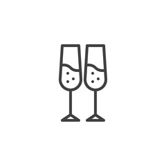 Champagne glasses line icon. linear style sign for mobile concept and web design. Two glasses of champagne drink outline vector icon. Symbol, logo illustration. Vector graphics