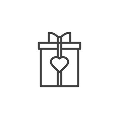 Gift box with heart line icon. linear style sign for mobile concept and web design. Romantic present box with bow ribbon outline vector icon. Symbol, logo illustration. Vector graphics