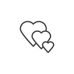 Three hearts line icon. linear style sign for mobile concept and web design. hearts outline vector icon. Love symbol, logo illustration. Vector graphics
