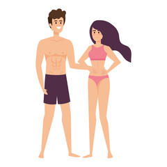 young couple with swimsuit avatars characters