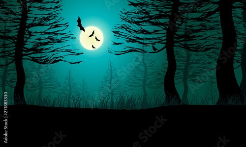 不気味な森 ハロウィーンの背景 Aquatic Poster Aquat Photopic