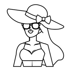 beautiful girl with swimsut and sunglasses , hat