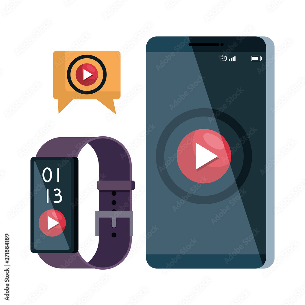 Canvas Prints smartphone and smartwatch with play button