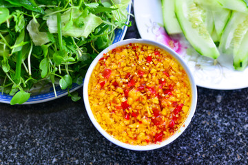 Vietnamese fish sauce with red hot chilli