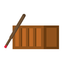 Retro videogame wooden box and bat pixelated cartoon