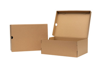 Brown cardboard shoes box with lid for shoe or sneaker product packaging mockup, isolated on white with clipping path. - 271884983