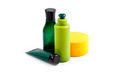 Bath cosmetic products isolated on white background.