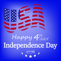 4th of July, Happy Independence Day Banner Vector illustration, USA flag waving on blue star pattern background