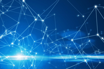 Abstract connected dots on bright blue background.