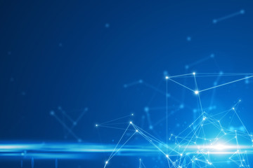 Abstract connected dots on bright blue background.