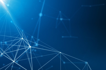 Abstract connected dots on bright blue background.