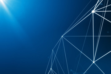 Abstract connected dots on bright blue background.