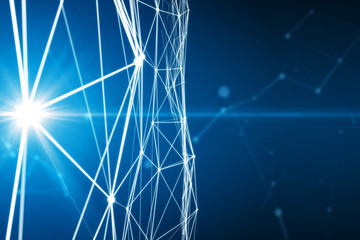 Abstract connected dots on bright blue background.