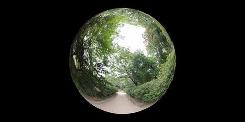 Seoul, South Korea - 30 May 2019 Changgyeonggung Palace. 360 degrees circle panorama view with balck background.