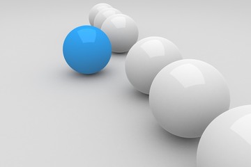A blue ball lead white balls.