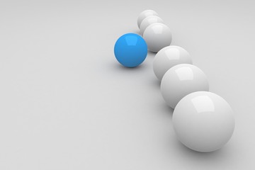 A blue ball lead white balls.