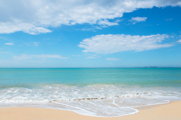 Panoramic view of beautiful beach of Mediterranean sea, Palma de Mallorca, Spain. Balearic island with amazing nature