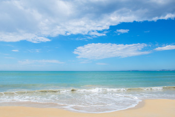 Panoramic view of beautiful beach of Mediterranean sea, Palma de Mallorca, Spain. Balearic island with amazing nature