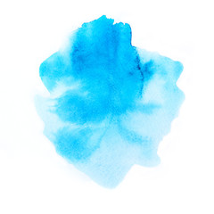 Abstract blue watercolor isolated on white background. Hand drawn watercolour illustration. Vivid art design element, artistic background.