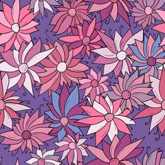 Fotobehang Seamless pattern background with different abstract flowers. Chamomile, aster © terbrana