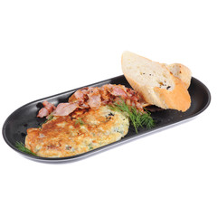  omelet with bread on white background