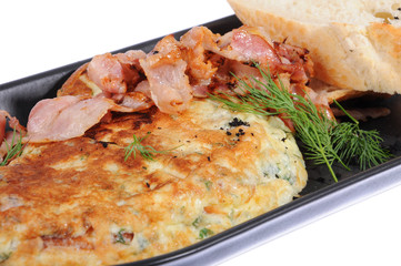  omelet with bread on white background
