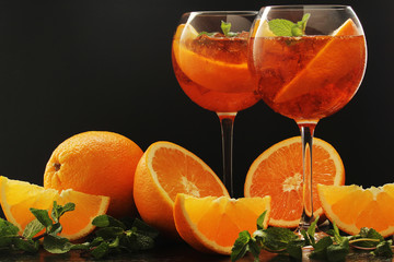 Glasses with aperol spritz cocktail	