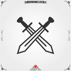 Sword icon, vector flat icon illustration isolated on background.