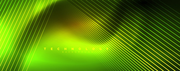 Shiny color neon light with lines, abstract wallpaper, shiny motion, magic space light. Techno abstract background