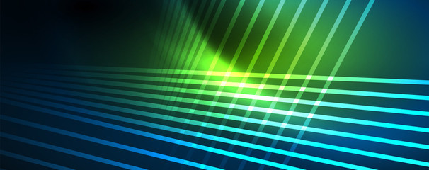Neon blue glowing lines, magic energy space light concept, abstract background wallpaper design