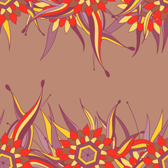 Seamless pattern background with abstract leaves and flowers. Hand drawn illustration. Greeting card
