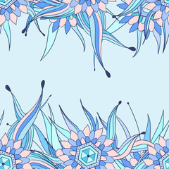 Seamless pattern background with abstract leaves and flowers. Hand drawn illustration. Greeting card