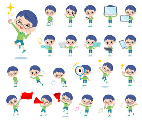 Green clothing glasses boy_Action