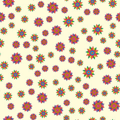 Fototapeta na wymiar Seamless pattern background with different abstract flowers. Chamomile, aster