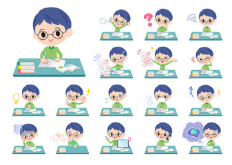 Green clothing glasses boy_study