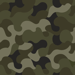 Vector camouflage seamless pattern. Khaki design style for t-shirt. Military texture, camo clothing while hunting illustration.