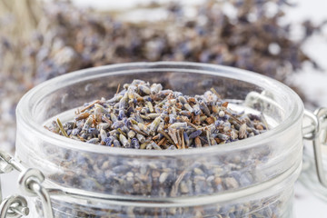 Dry lavander flowers in glass jar
